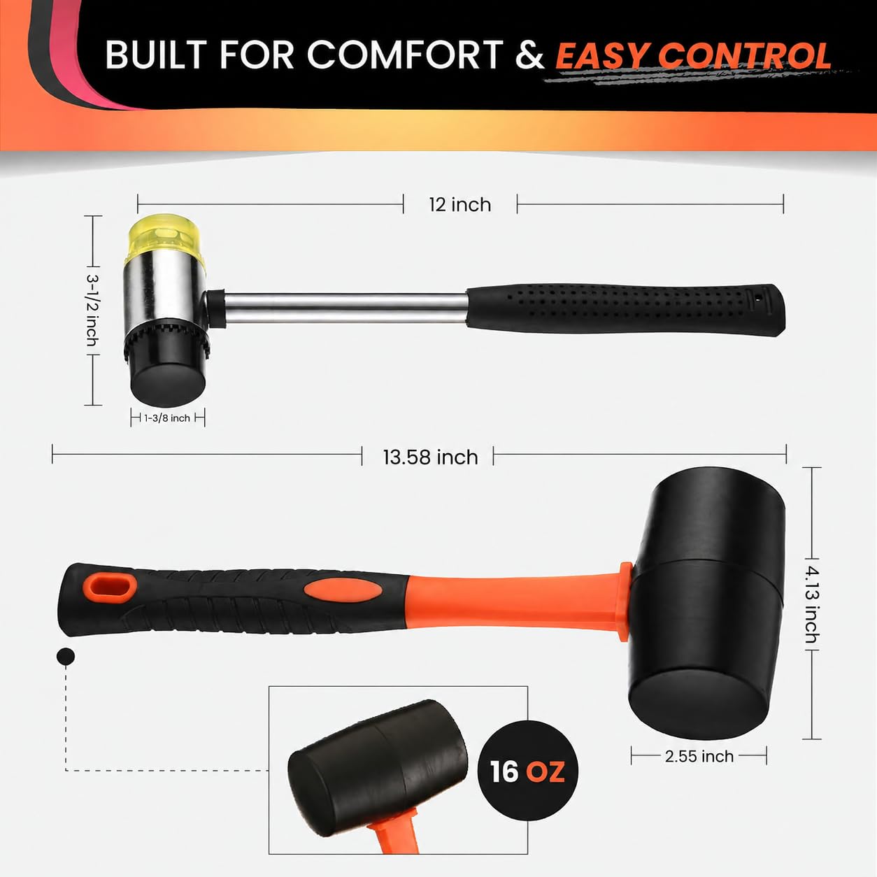 Rubber Mallet Hammer Set - 2 Piece, Durable & Versatile -2