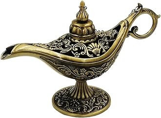 Honoro Vintage Legend Aladdin Magic Genie Lamp - Metal Carved Wishing Light for Home Wedding Party Tabletop Decoration Delicate Gift,Medium Bronze