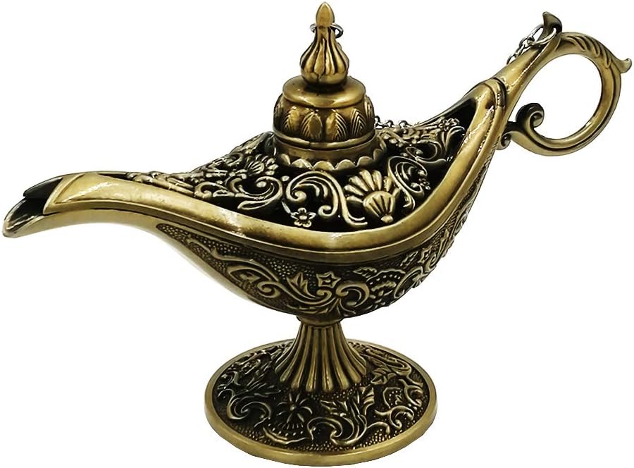 Vintage Legend Aladdin Magic Genie Lamp - Metal Carved Wishing Light for Home Wedding Party Tabletop Decoration Delicate Gift,Medium Bronze
