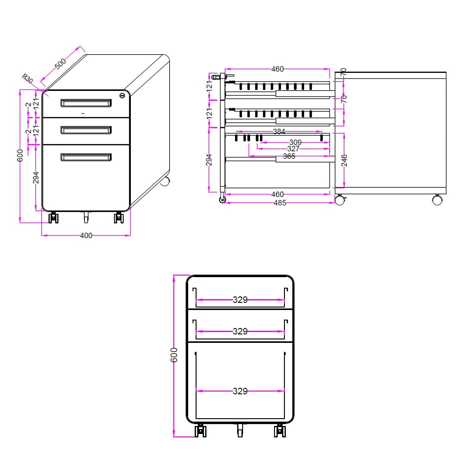 HJH Office 743015 Piedistallo mobile COLOR PLUS I Acciaio Bianco Cassettiera con rotelle, cartella sospesa A4, chiusura a chiave