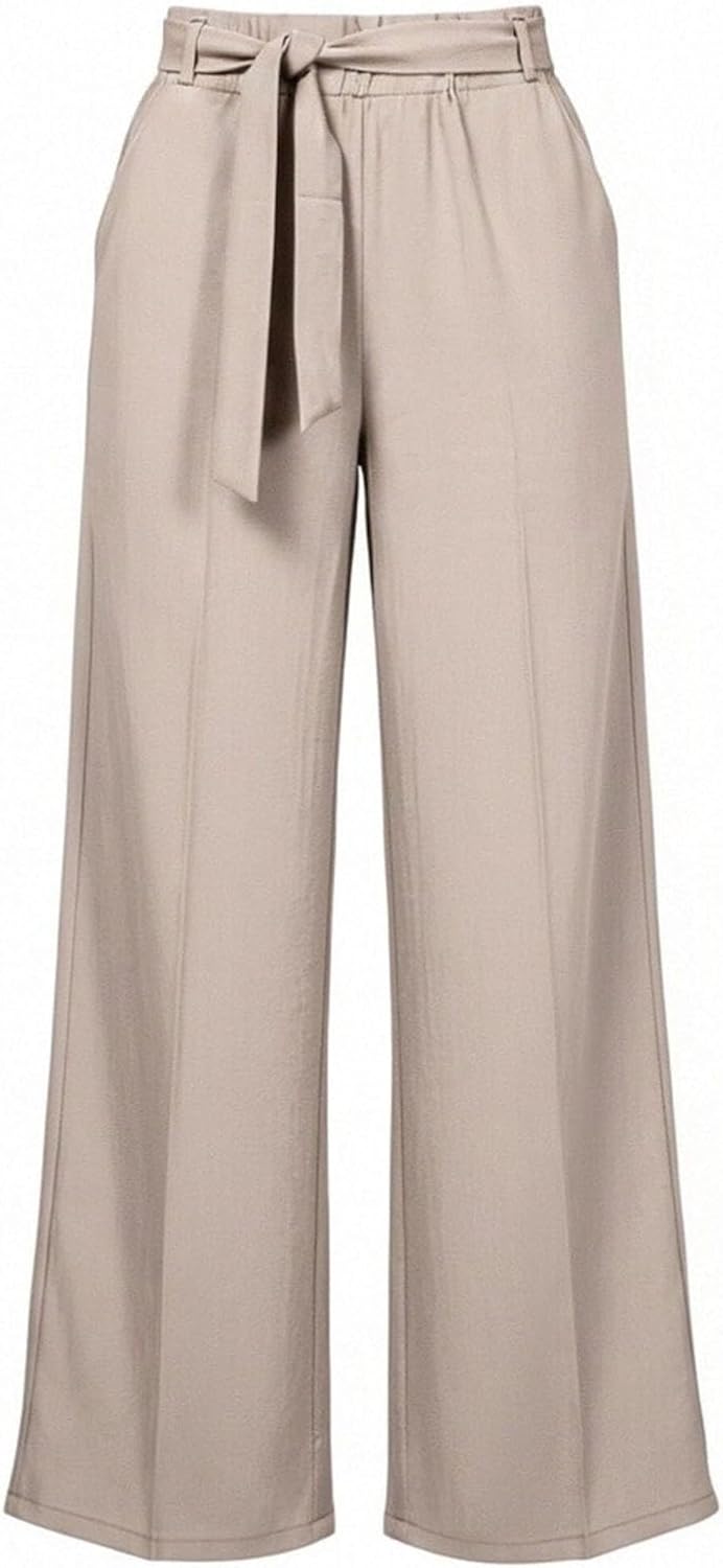 Women's Belted Wide Leg Pants High Waisted Loose Fit Draped Trousers Lightweight Comfy Casual Office Slacks Bottoms
