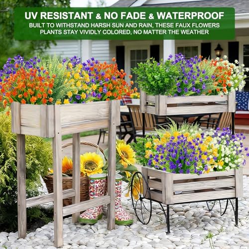 TURNMEON 20 Bundles Artificial Flowers for Outdoors, Spring Grass Camellia Fake Flowers Fern Plants Eucalyptus UV Resistant No Fade Greenery for Garden Porch Indoor Cemetery Easter Decor(Mix 6 Styles)