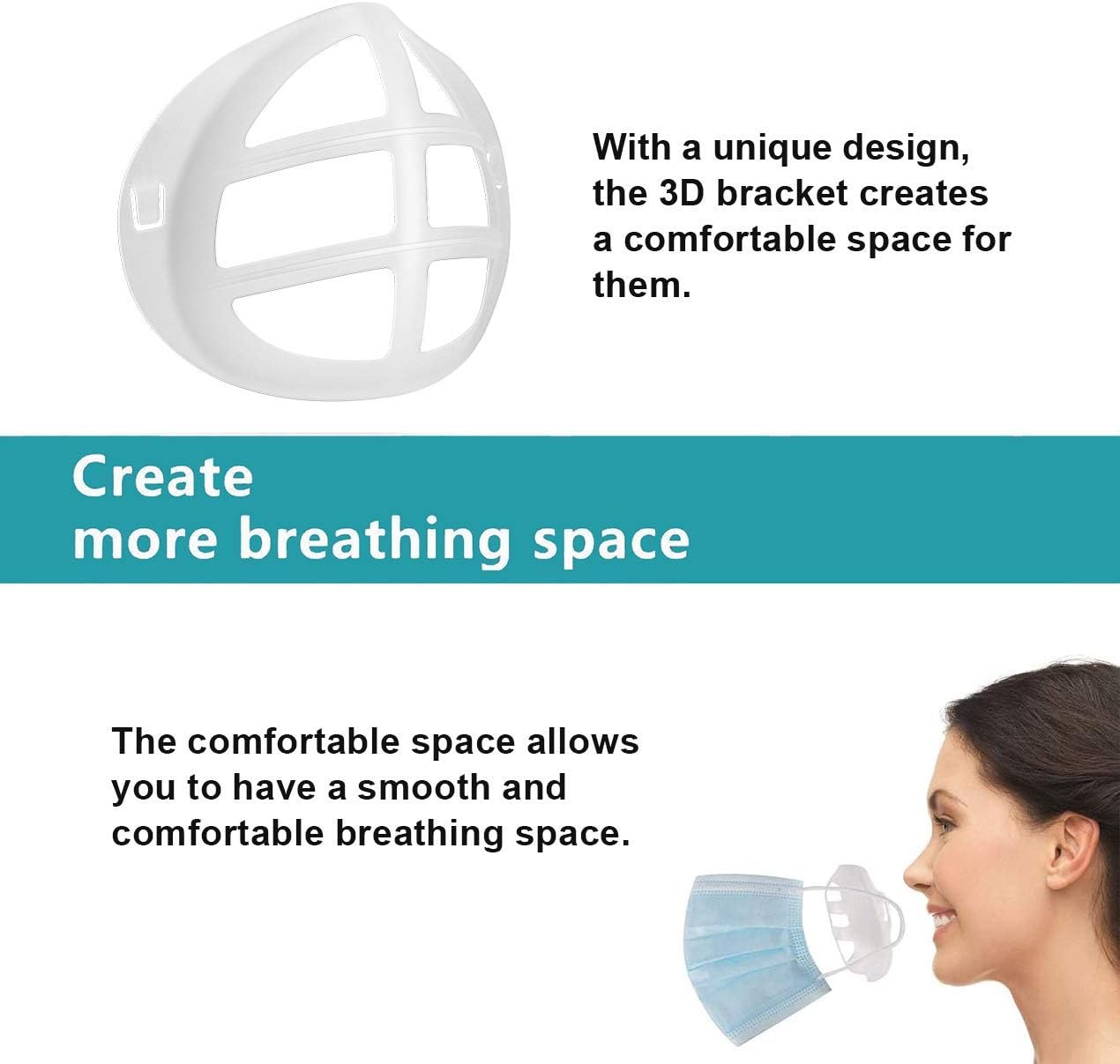 3D Mask Support Frame Silicone Bracket 5 Pcs for Comfortable Wearing Create Breathing Space Lipstick Protection Washable reuse (Clear)