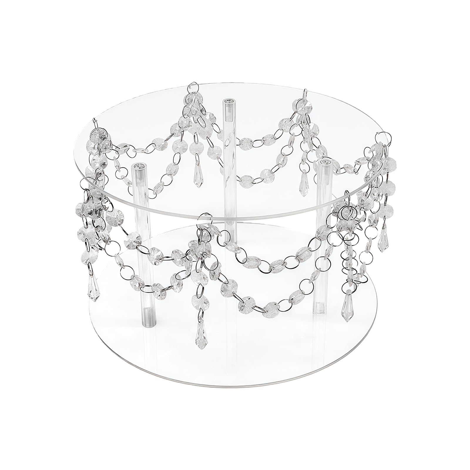 Shatter Resistant Clear Acrylic Dessert Display Cake Stand with Beads Showcasing Baking Goods At Various Social Event Crystal Chandelier Cake Stand