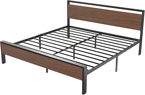 Miniatura 9 de SHA CERLIN Base de cama de plataforma de metal de 14 pulgadas con cabecera y estribo de madera base de colchón no necesita somier gran