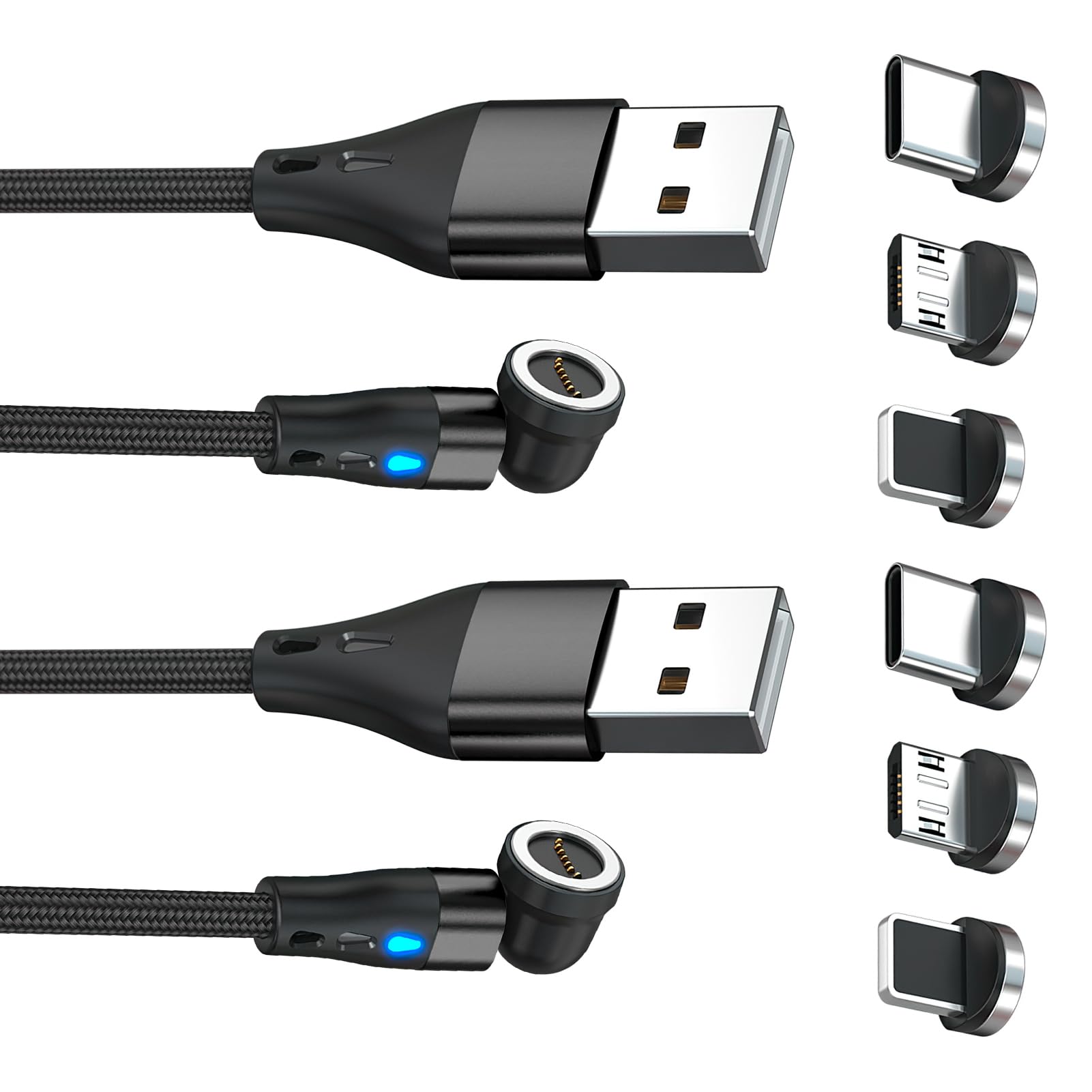 EuAcesry Cavo Magnetico USB C 2M 1M, 3 In 1 Cavo Ricarica Magnetico, Caricabatterie Rotazione A 360° E 180°, Per Micro USB/Tipo C/i-Product, Ricarica - Foto 4