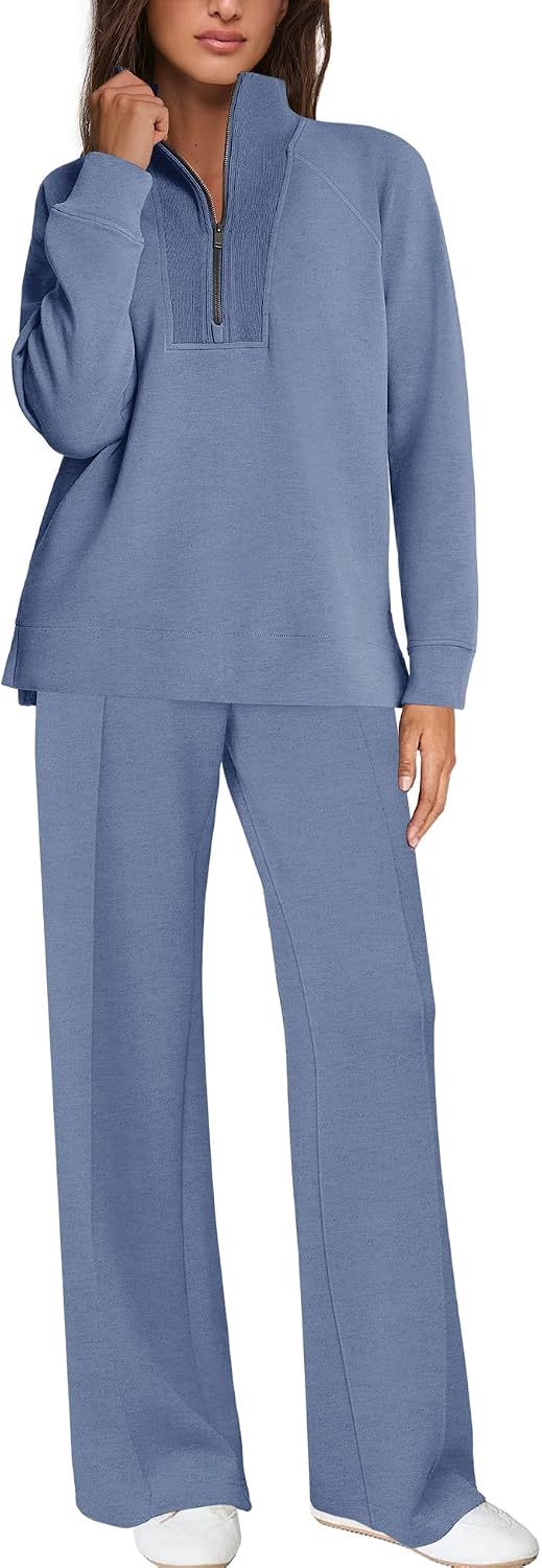 Yanekop Womens 2 Piece Tracksuit Half Zip Sweatsuits Long Sleeve Spring Matching Set Sweatshirt and Wide Leg Pants 2026