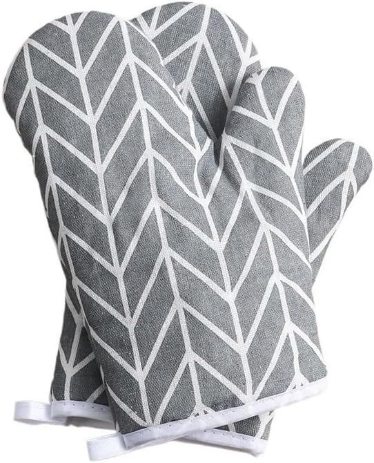 2Pcs Cotton Oven Mitts Withstands Elevated Temperatures Kitchen Baking Microwave Gloves(2pcs Gray Checkered)