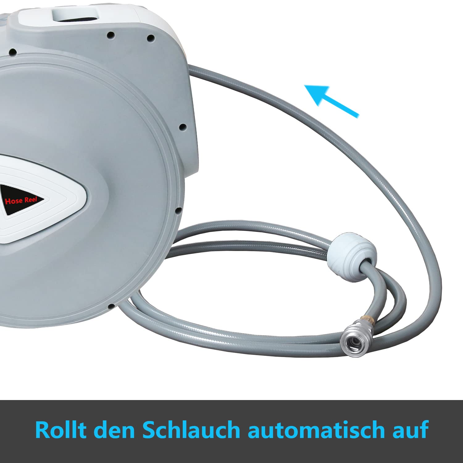 persluchtslanghaspel, 9,52 mm x 15,24 m luchtslang, max. 300 PSI, slanghaspel met automatische oprolfunctie, plafond-/wandmontage, gesloten PP-haspel en 180° draaibare beugel | NL