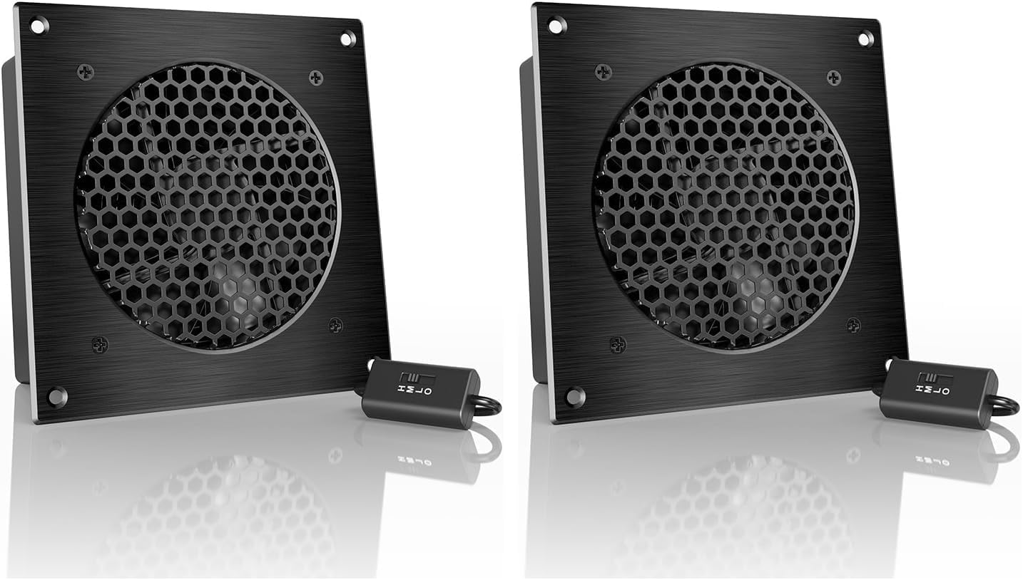 AC Infinity AIRPLATE S3, Quiet Cooling Fan System 6" with Speed Control, for Home Theater AV Cabinets (Pack of 2)