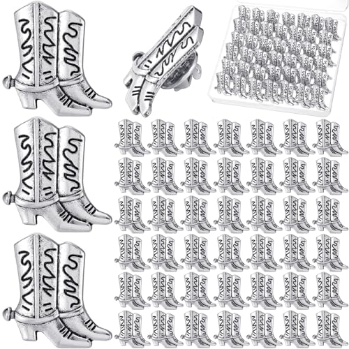Yinkin 50 Pcs Cowboy Boot Lapel Pins Western Vintage Cowgirl Boot Charm Metal Brooch Pins for Men Women Cowboy Cowgirl Horseshoe Backpack Party Favor