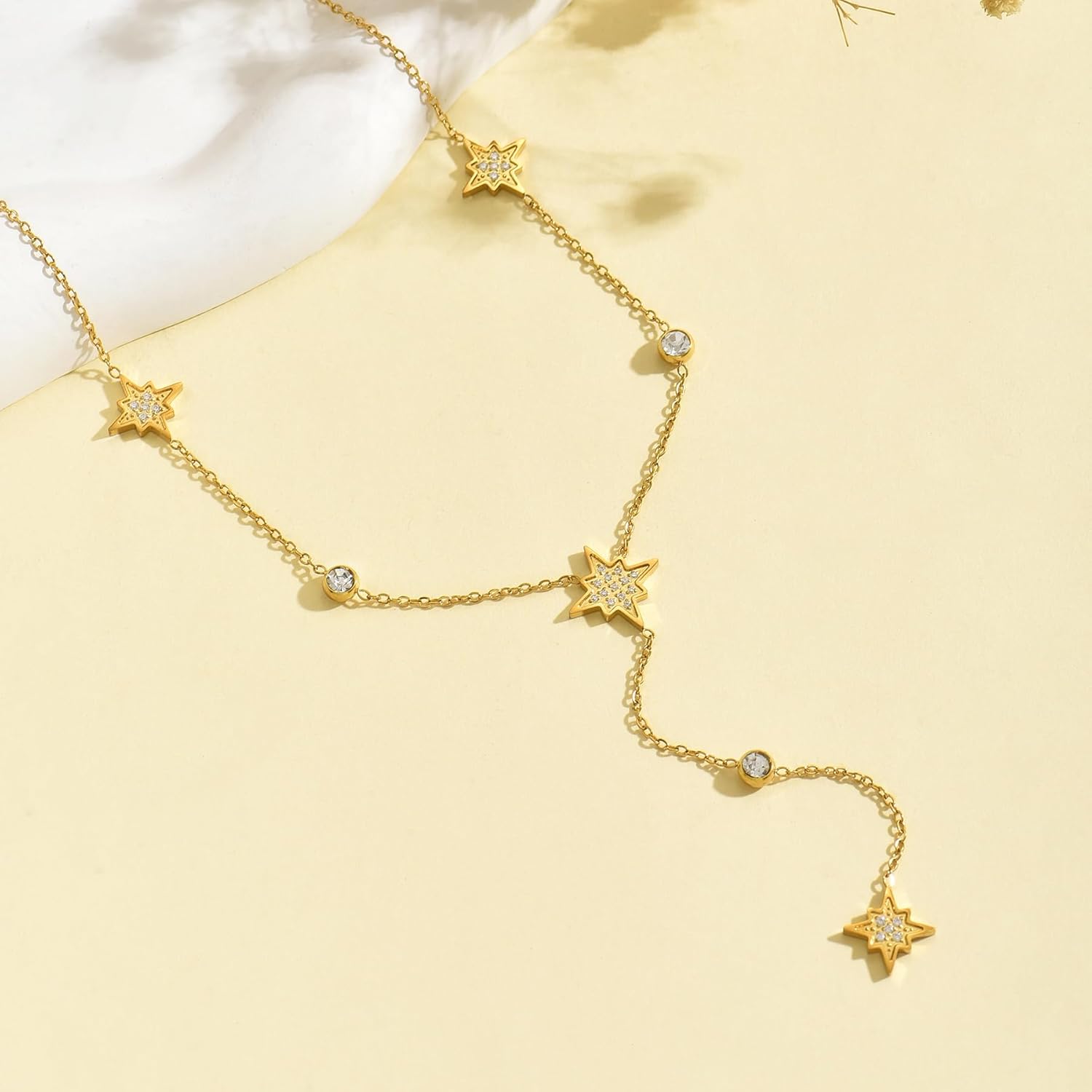 Lariat Necklace for Women 18K Gold Plated Dainty CZ Y-Shaped Pendant Necklace Trendy Layered Beaded Chain for Everyday Jewelry - Image 5