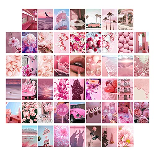 Room Decor Wall Collage Aesthetic, Pink Aesthetic Picture for Wall Collage, Posters for Room Aesthetic, Teen Girls Room Decor for Bedroom, Collage Dorm Trendy Pictures Kit, 50Pcs 4x6 Inch