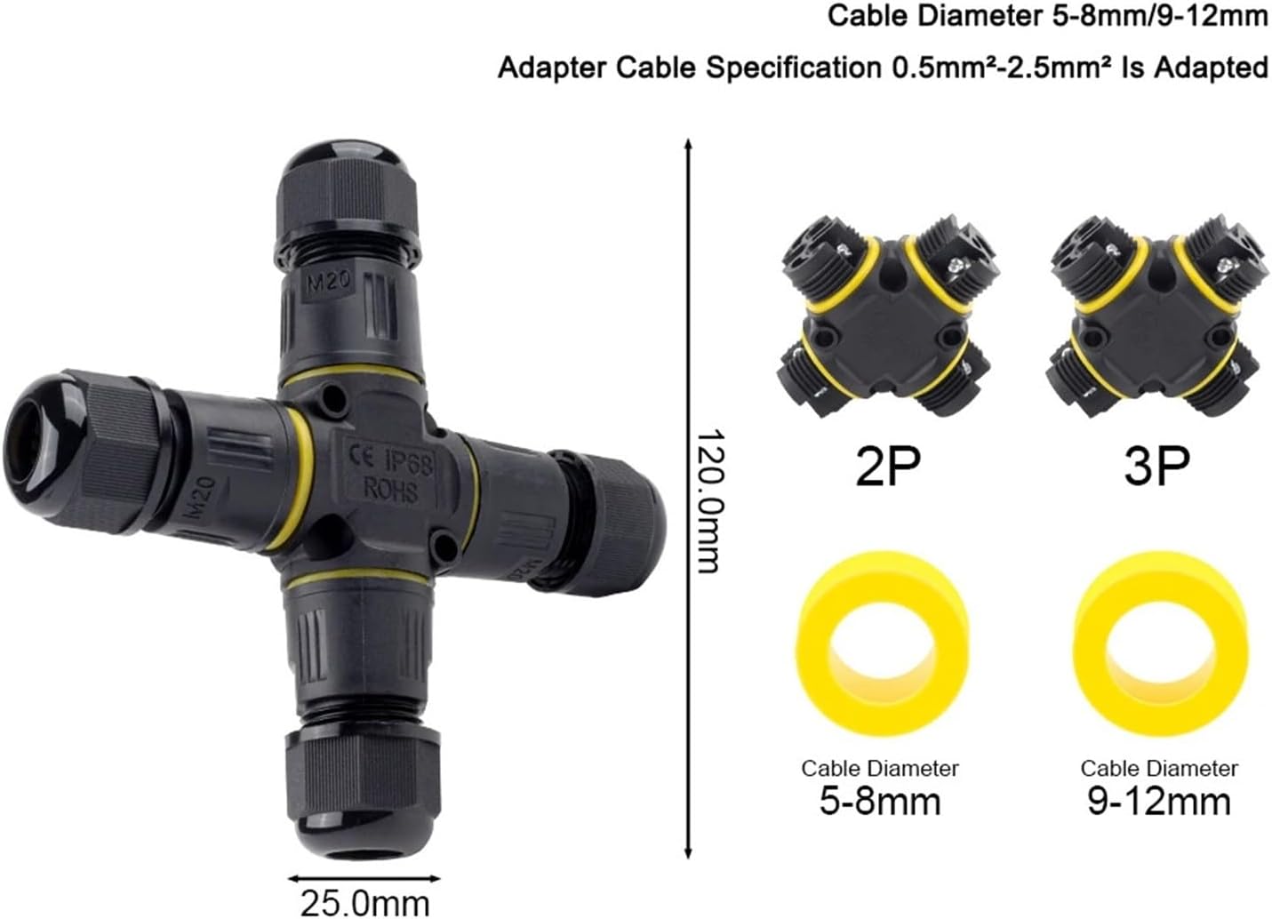 M204-way 2/3-pin terminal LED connector screw(M20 Cross 2P 9-12mm)