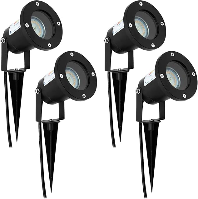 Wondlumi 4X Garden Lights Mains Powered, Outdoor Spot Lighting Garden Spike Lights, Adjustable GU10 Landscape Spotlight 240V Matt Black IP65 Waterproof for Pathway-No Bulb
