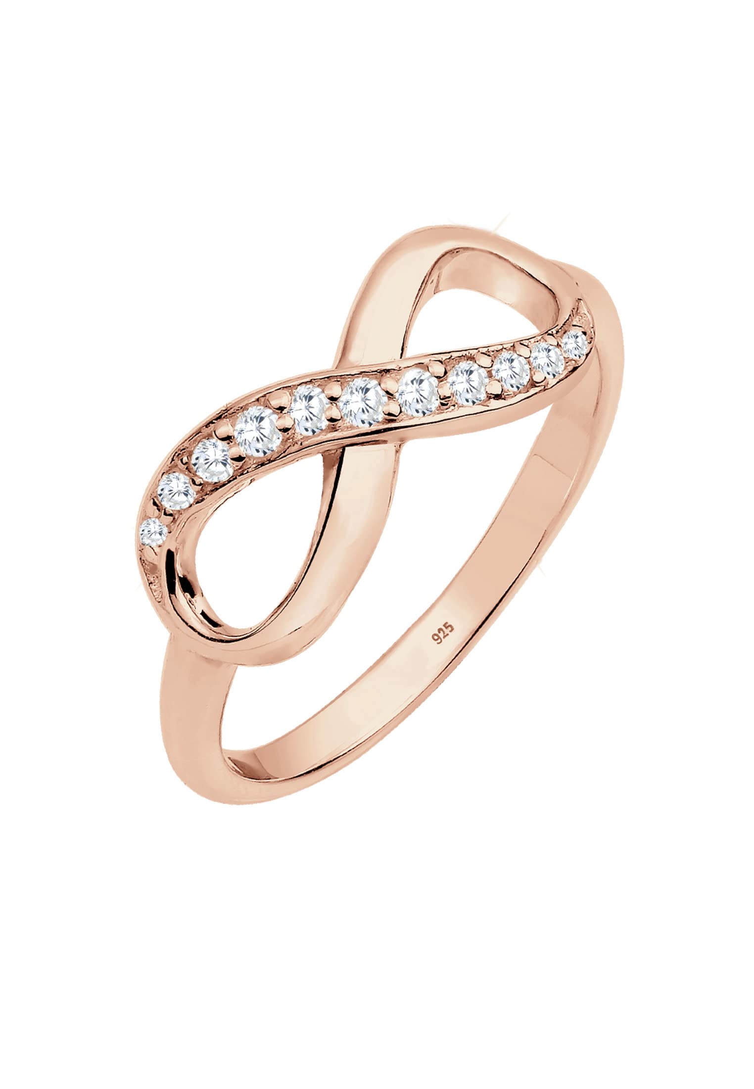 Elli Women's 925 Sterling Silver Rose Gold Plated Zirconia Infinity Ring of Size 52mm