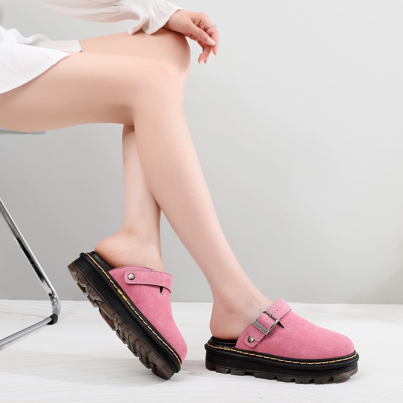 Women's Platform Buckle Clogs Mules,Slip on Ladies Trendy Dressy Casual Everyday Comfortable Memory Foam Fancy Vacation Shoe