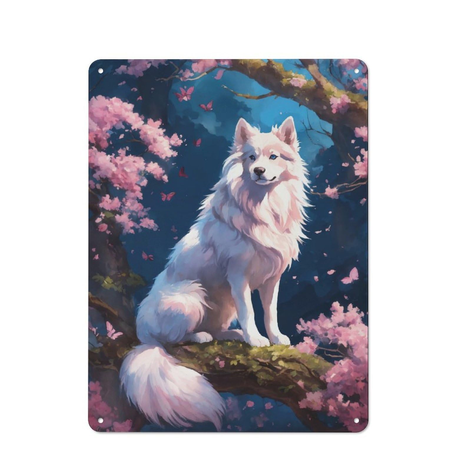 Junmoney Dog Cherry Blossom Tin Wall Plaque 40X30cm With For Man Cave Or Games Room, A Housewarming Gift For Leisure-Room Decor Enthusiasts