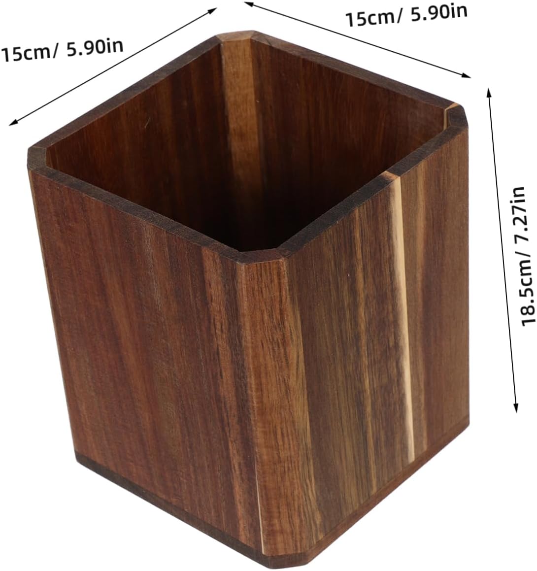 Rotating Kitchen Utensil Holder Wooden Base Spacious Design for Countertop Organization and Farmhouse Decor Spoon and Silverware Storage