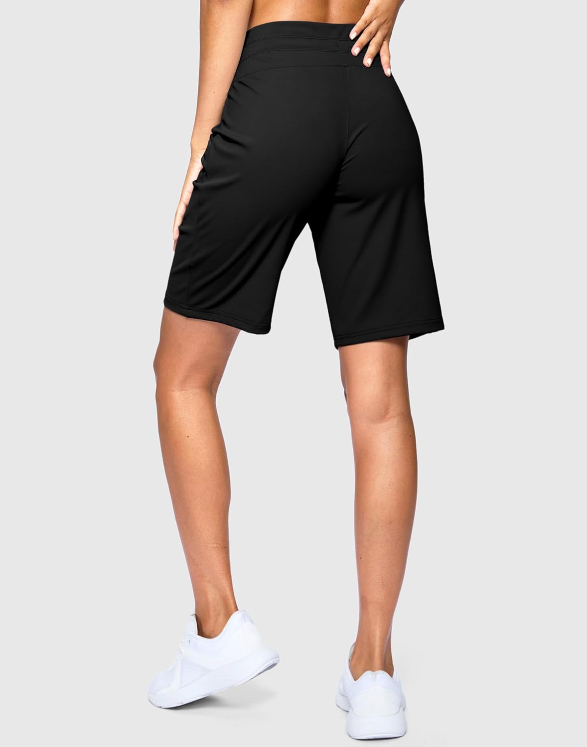 SANTINY Women's Bermuda Long Shorts with Pockets Drawstring High Waisted Athletic Knee Length Shorts Walking Casual Workout - Image 2