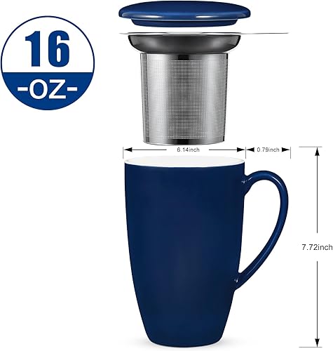 Miniatura 9 de Taza de té de cerámica con infusor de hojas sueltas y tapa, 16 onzas, taza de café apta para microondas y lavavajillas, moderno colador de té de