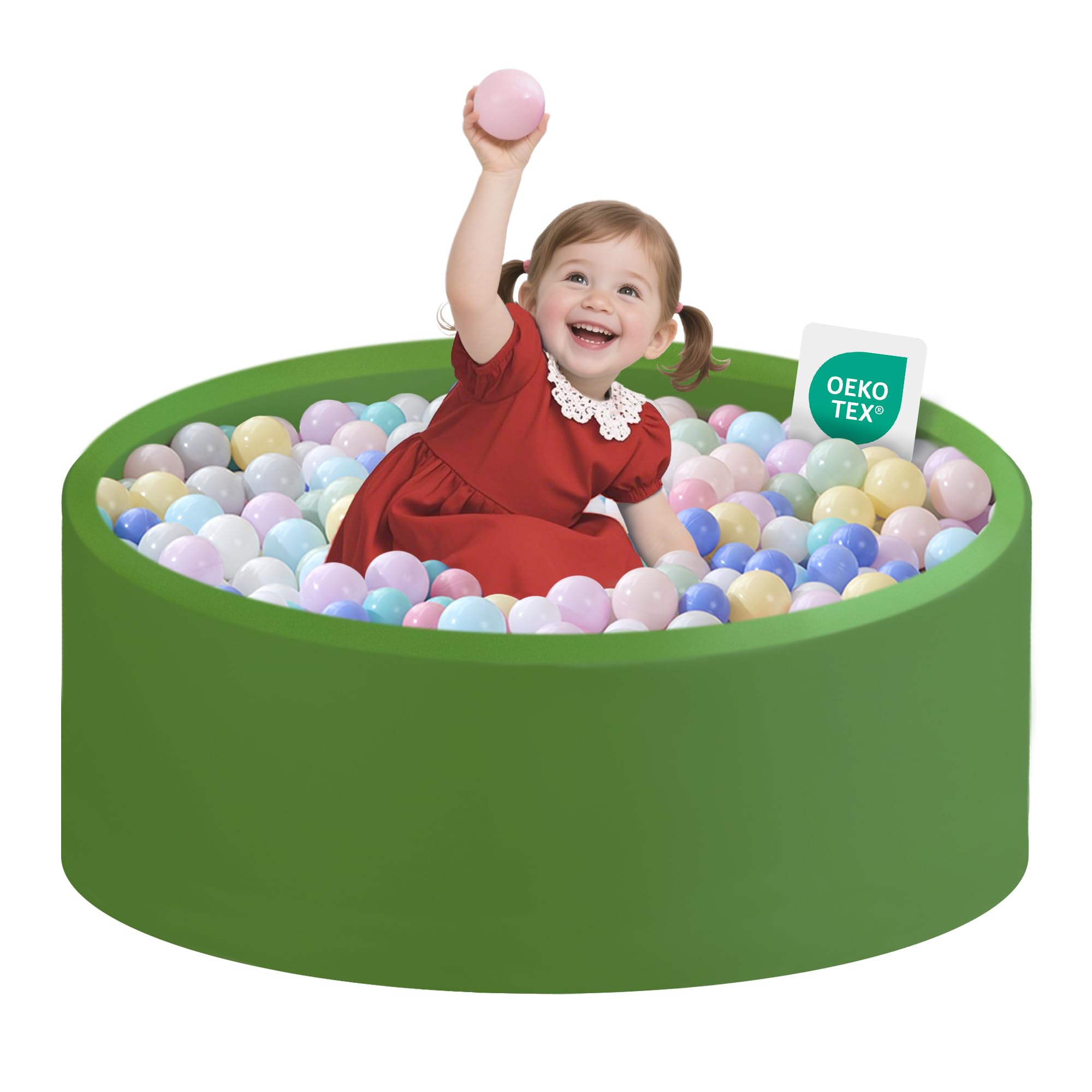 Ball Pit for Toddlers 1-3 Memory Foam Ball Pits 31.5''x11.8'' Baby Ball Pit Indoor Game Round Play Ball Pool For Children for Girls and Boys (Green, NO Balls)