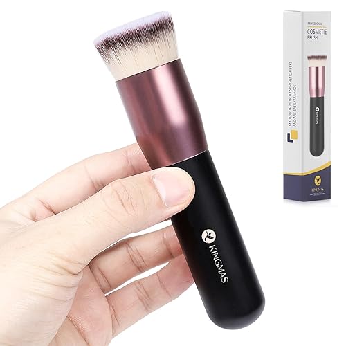Vista 15 de KINGMAS Brocha de base superior en ángulo, brocha de maquillaje Kabuki prémium para líquidos, mezclas, crema, polvo, rubor, punteado, herramientas