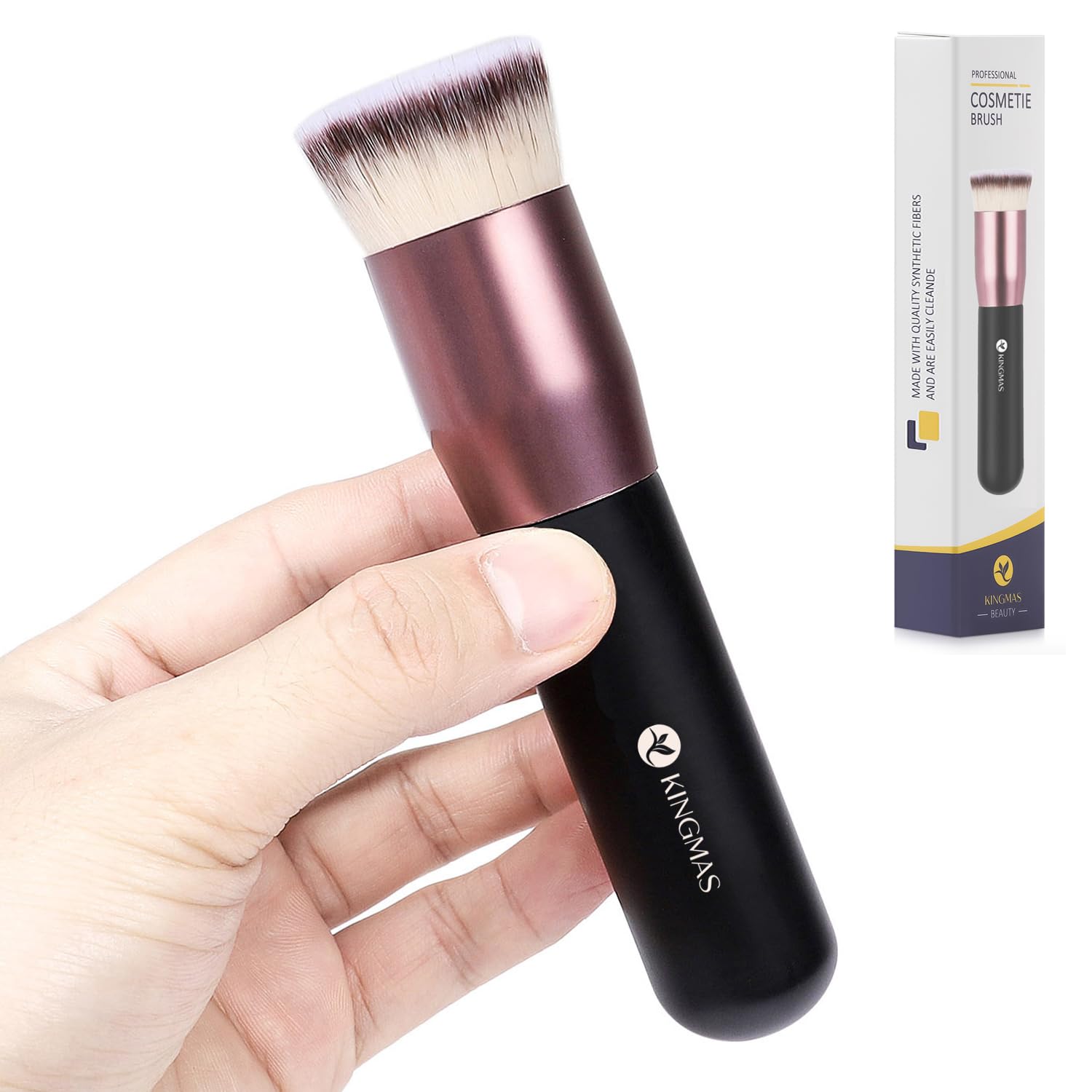 KINGMAS Flat Top Foundation Brush, Premium Kabuki Makeup Brush for Liquid, Blending, Cream, Powder,Blush Buffing Stippling Face Makeup Tools (Black, A (Flat Top))