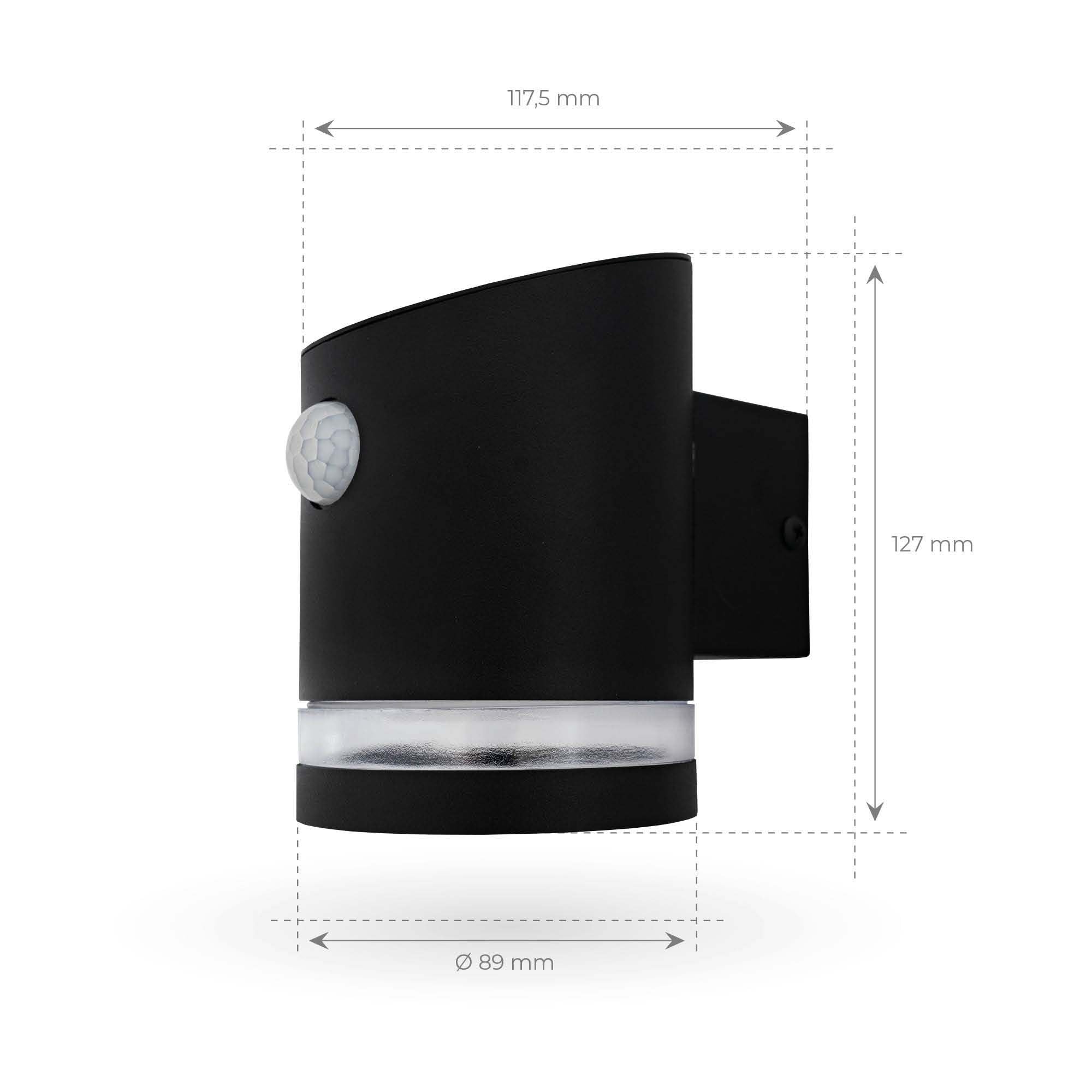 Ledvion - Lampada da Parete LED Solare con Sensore, 3000K, IP44, Nera, Elara, Lampada da Esterno, Luce Atmosferica, Illuminazione da Giardino