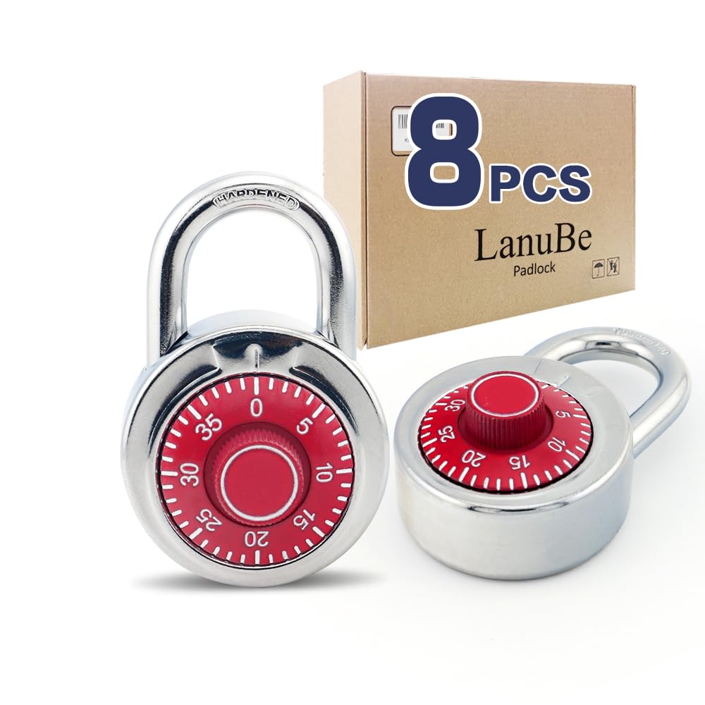 Cadenas à combinaison LanuBe lot de 8 verrous à cadran rouge de 5,1 cm