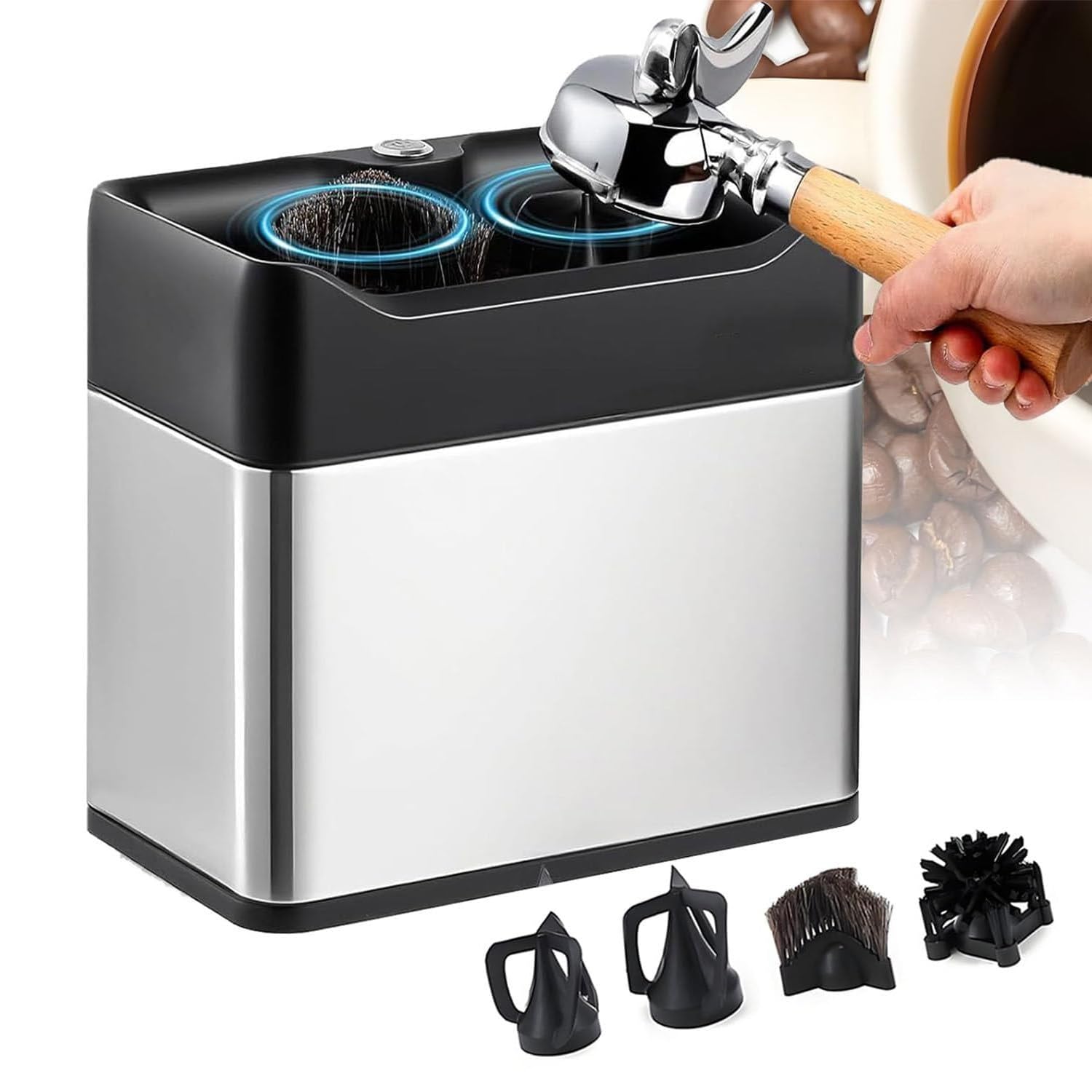 GLBMXDD Coffee Filter Holder Cleaning Machine, Automatic Portafilter Cleaner Machine for Cleaning Coffee Puck Espresso Accessories Tools for Home or Commercial Coffee Bar