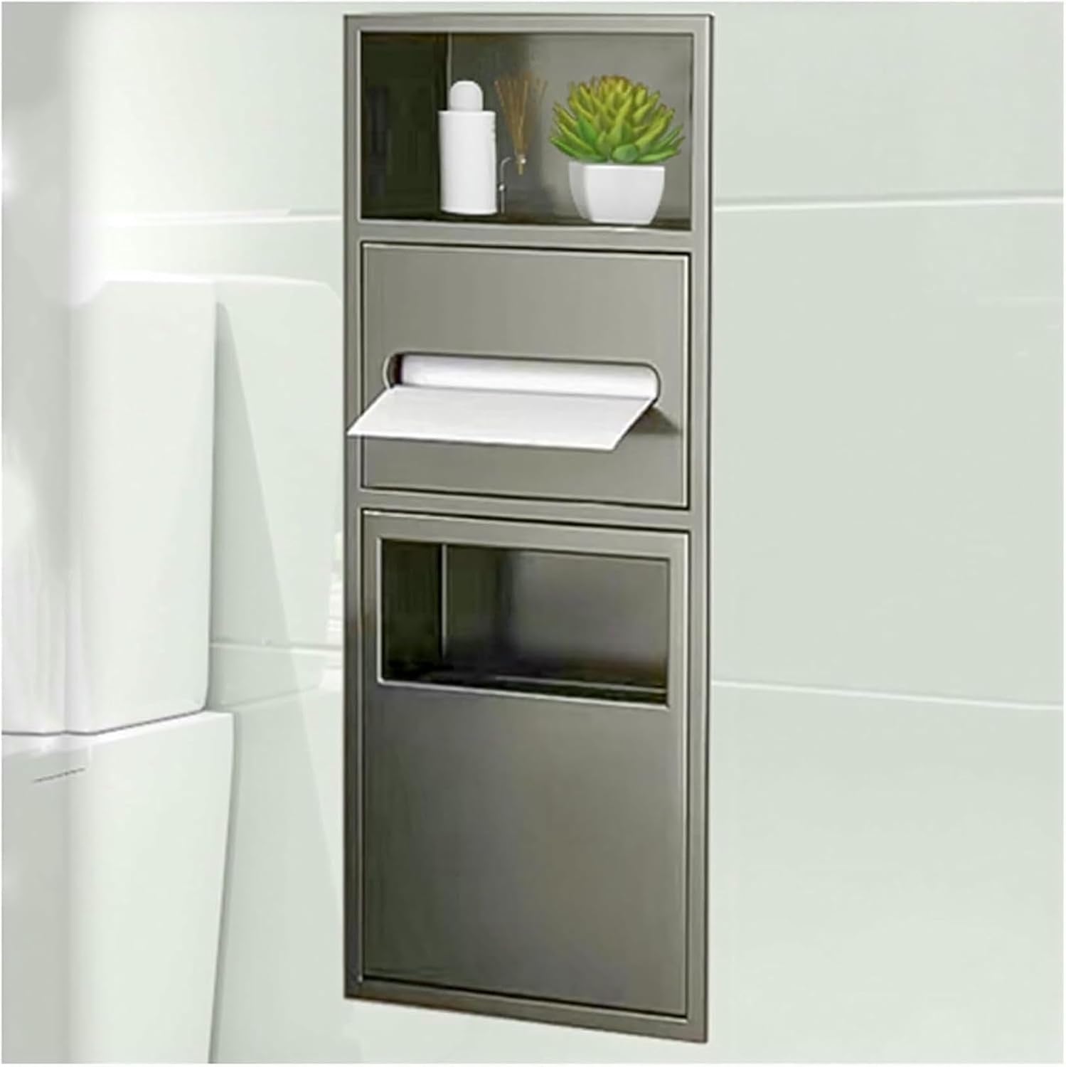 Stainless Steel Bathroom Wall Niche Recessed Bathroom Niche Toilet Paper Storage Holder Trash Can Toiletries Built-in Alcove, for Kitchen Living Room