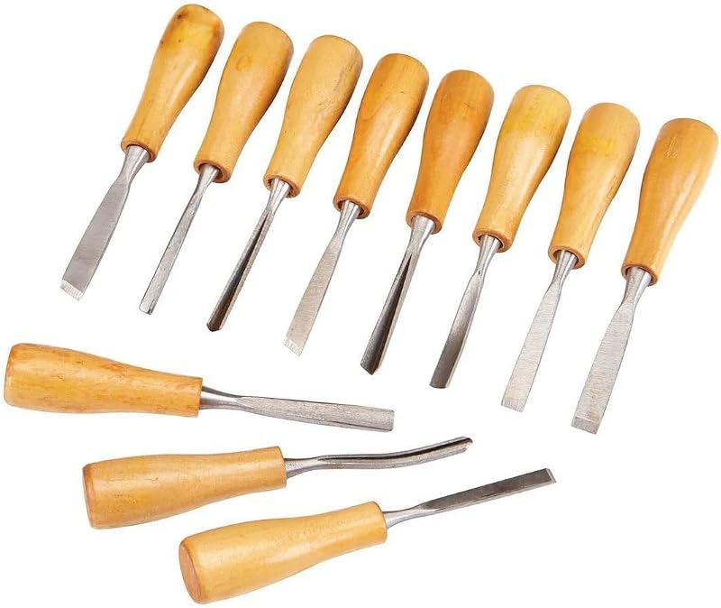 Wood Carving Chisel Set with Wooden Handles, 11-Piece | Multiple Blade Types, Steel Blades, Woodworking Tools, Beginners & Pros, Craft Carving