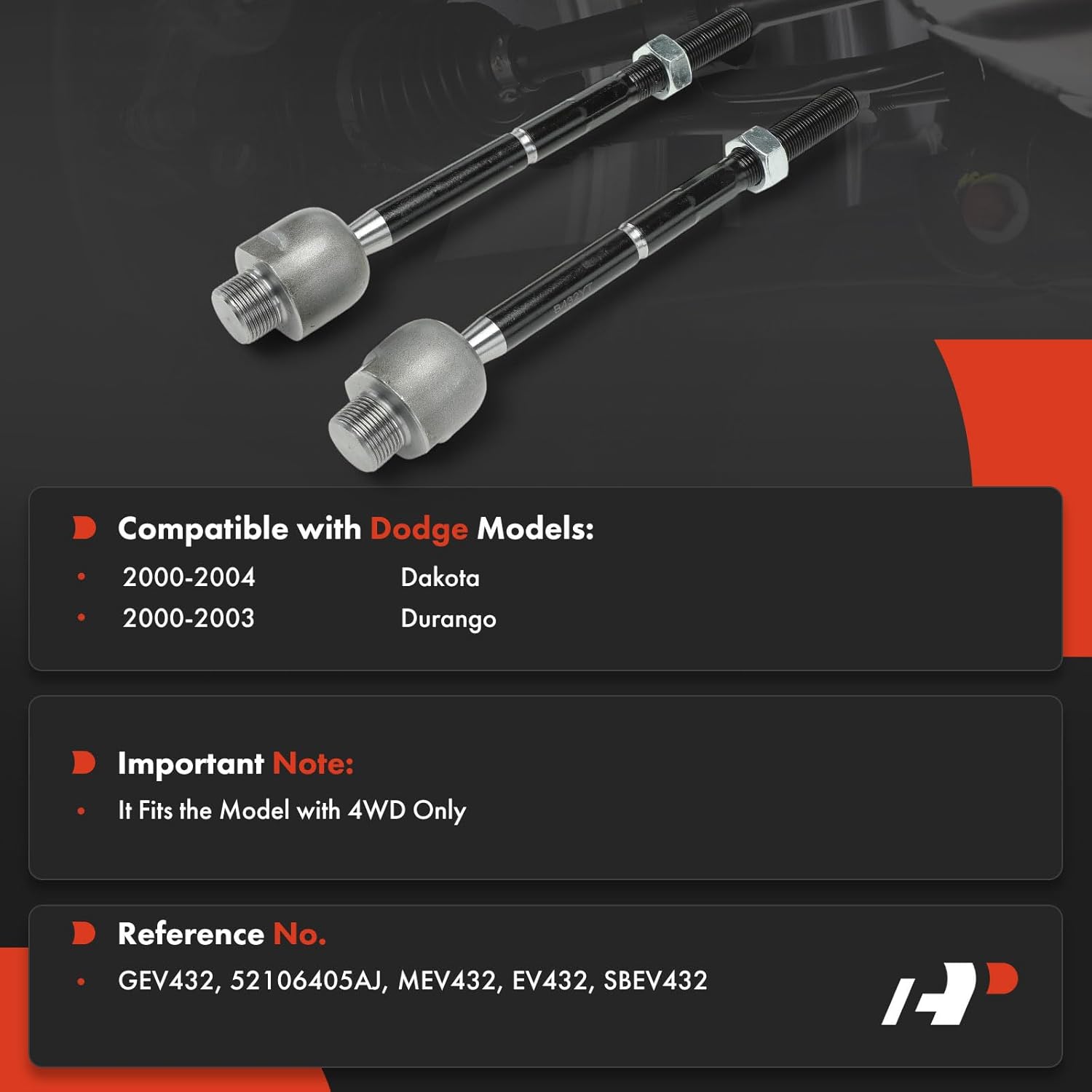 A-Premium 2 x Front Inner Tie Rod Ends, Compatible with Dodge Durango 2000-2003, Dakota 2000-2004, 4WD