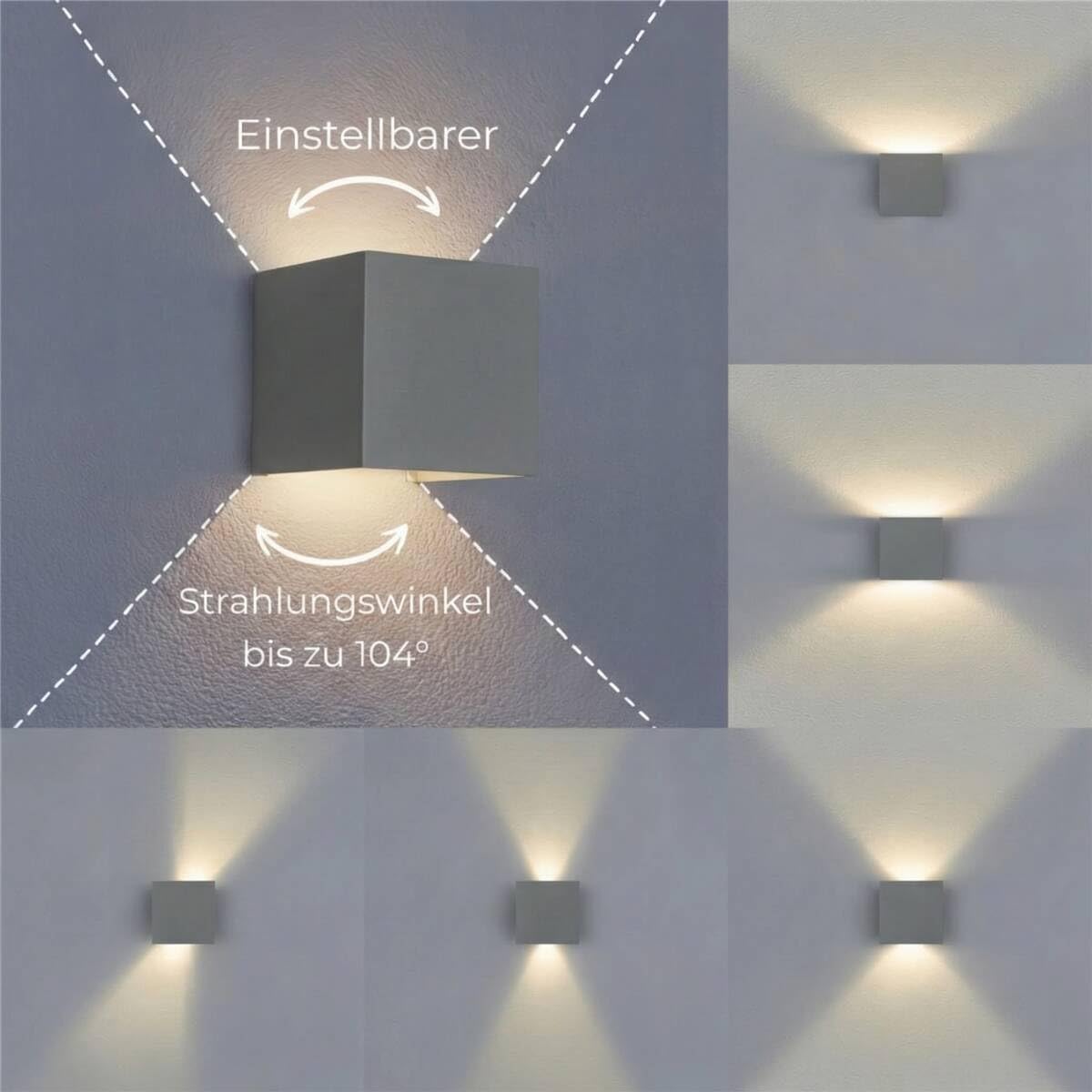 Metzler Lumic Smart LED Up Down Wandleuchte RGBW 6,5 W – App-Steuerung, dimmbar, verstellbarer Lichtwinkel 0–60°, IP65 Innen & Außen, RAL 7039 Quarzgrau