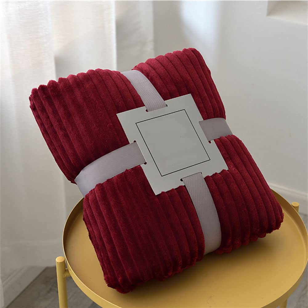 Enen Burgundy Ribbed Cord Faux Throw Blanket Fur Coral Fleece Sofa Bed Throwover Soft Touch Blanket Stripe Flannel Blanket For Sofa Bed Office Use (180X200cm,)