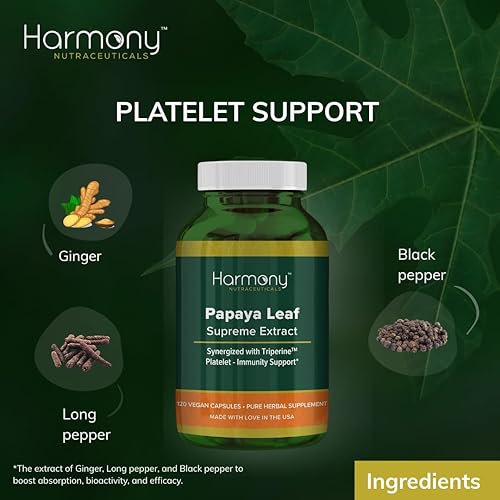 Miniatura 2 de Harmony Nutraceuticals Extracto Supremo de Hoja de Papaya Máxima Potencia Máxima Bioactividad Orgánica Dr. Gumman's Clínico Grado Clínico 120