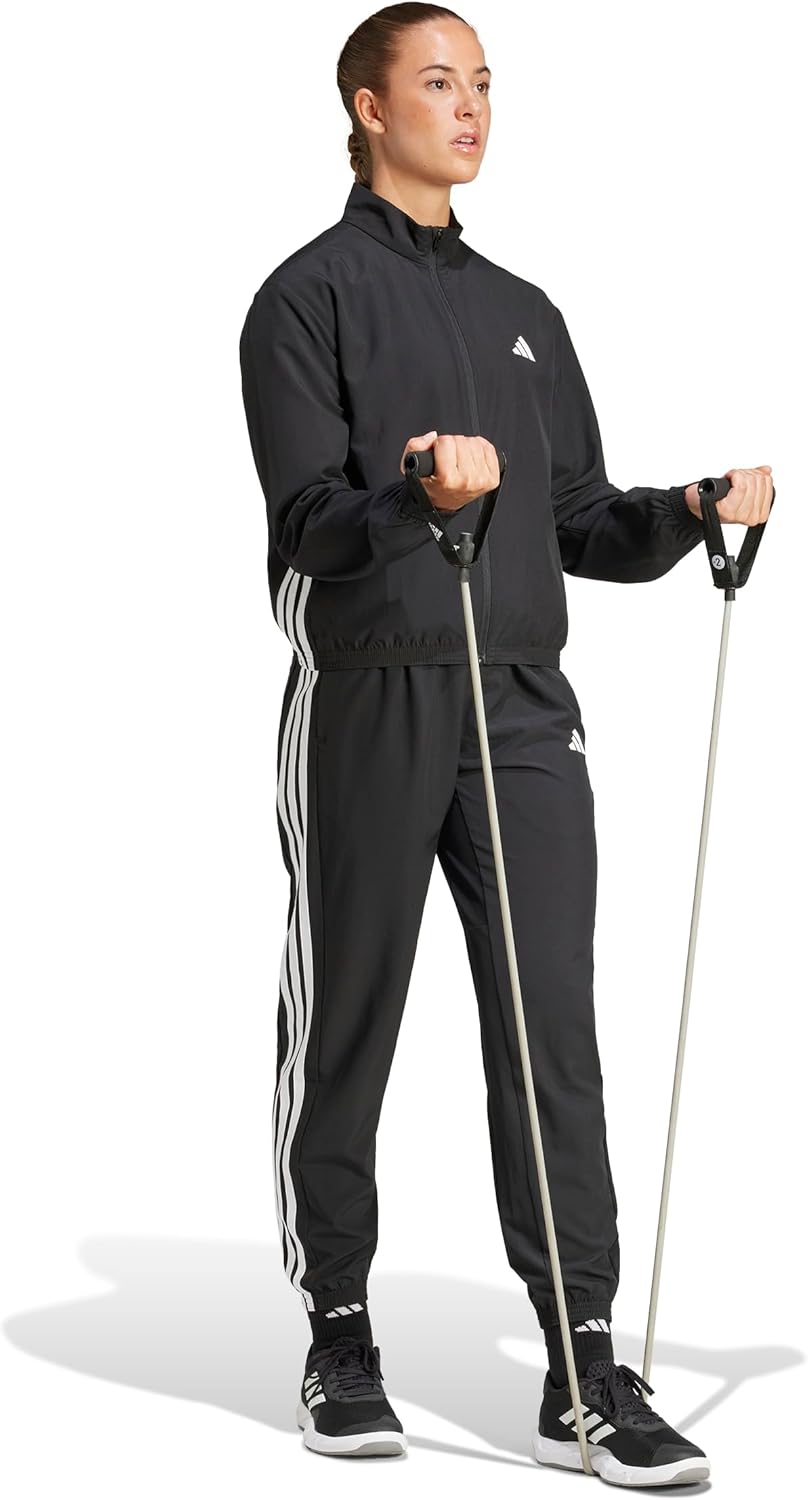 adidas Women's Train Essentials 3-Stripes Woven Warm Up Jacket, Black/White, Medium - Image 2