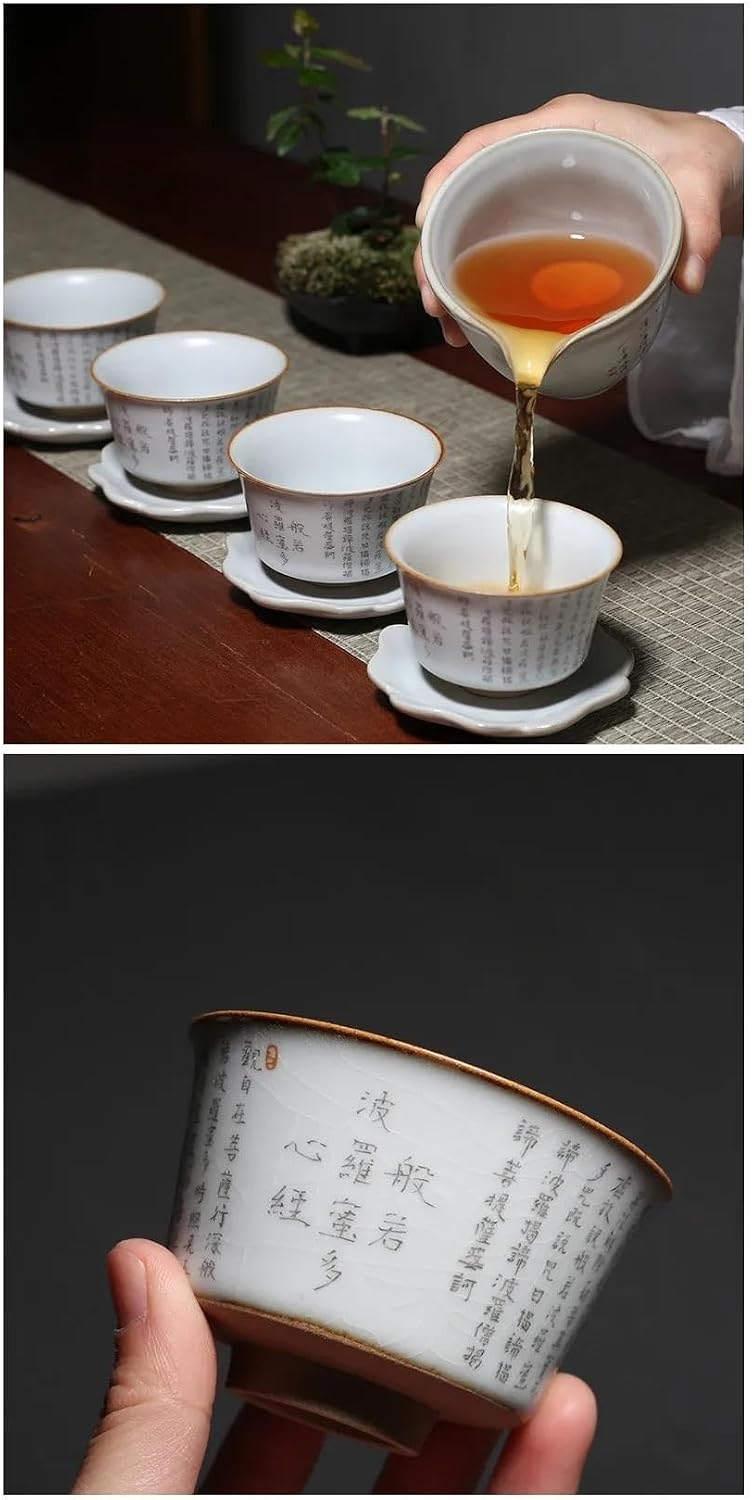 Afternoon Tea Set Handmade Tea Bowl Master Cup Household Tea Set Retro Ru Kiln Ceramic Teacup Travel Personal Heart Sutra Meditation Cup Tea Set for Adults (Color : D) (B)