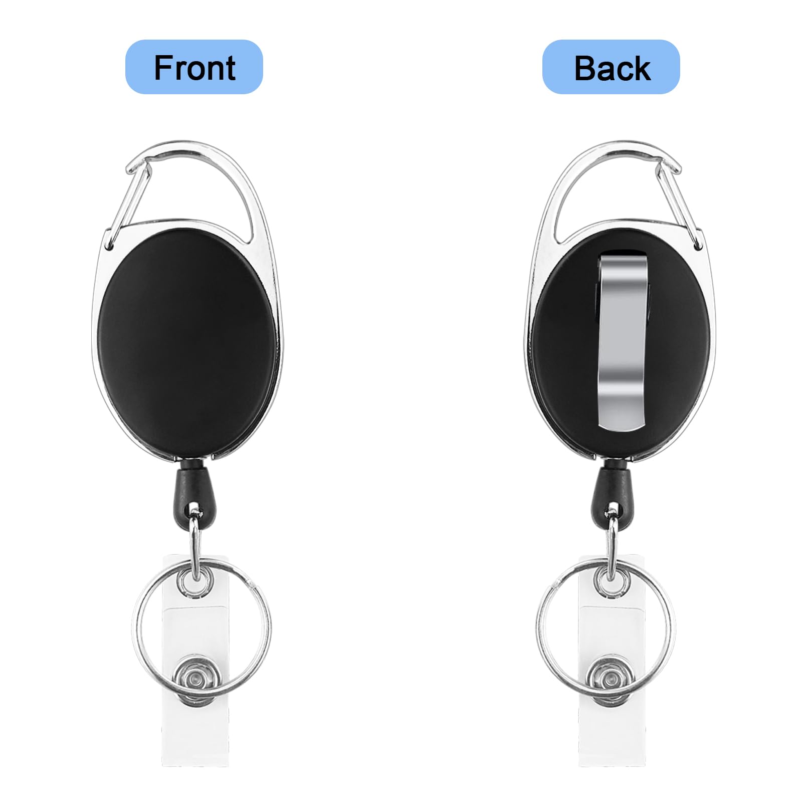 6 Porte-Clés Rétractables Avec Mousqueton - Cordon 60cm - Pour Clés, Badges - Clip Ceinture
