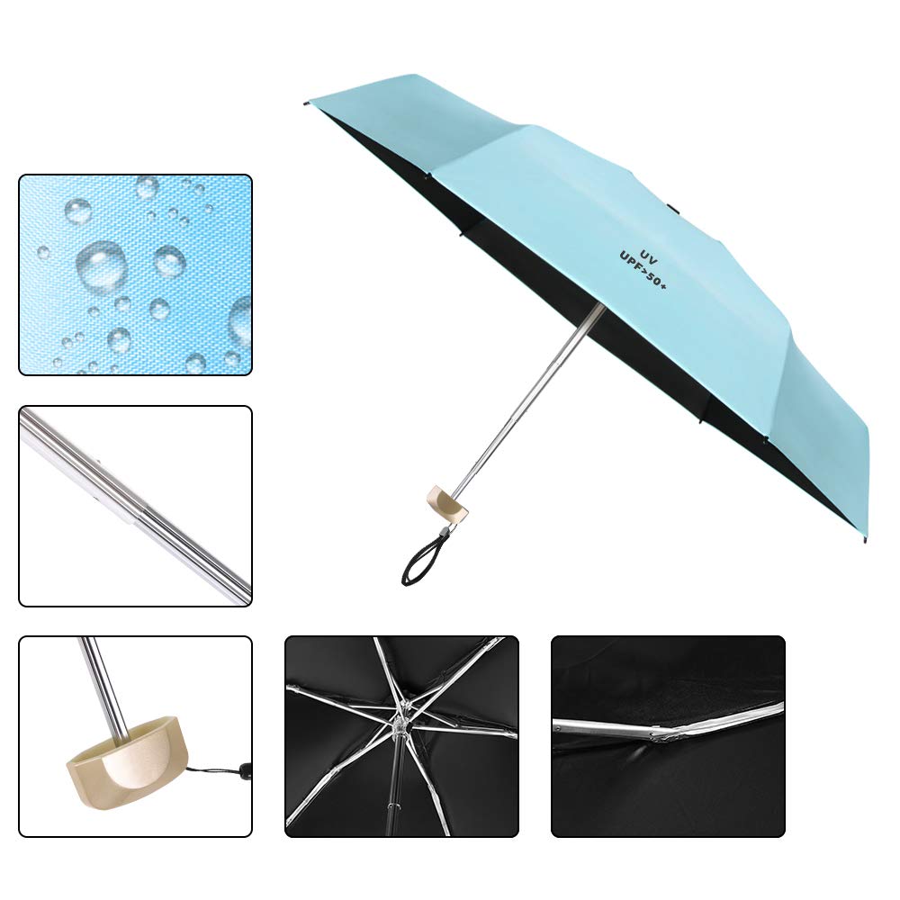 Vicloon Mini parasol, składany parasol podróżny, 210 g, bardzo lekki parasol kieszonkowy, kompaktowy, wiatroodporny, do aktywności na świeżym powietrzu, długość po złożeniu 18,5 cm