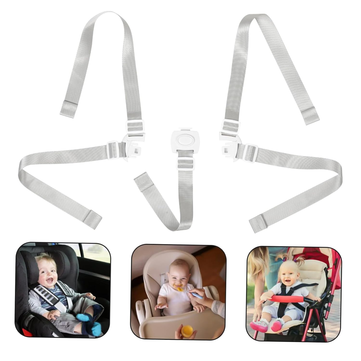 KOMBIUDA Chair Safety Harness Adjustable Straps for High Chairs and Strollers Easy to Clean Soft Padding for Comfort for Boy Girl White