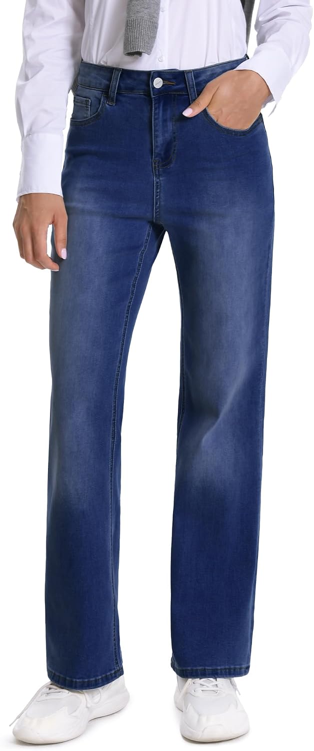 ONESO Women’s Straight Leg Jeans Mid Waist Loose Stretchy Lightweight Trendy Jeans for Women Denim Pants