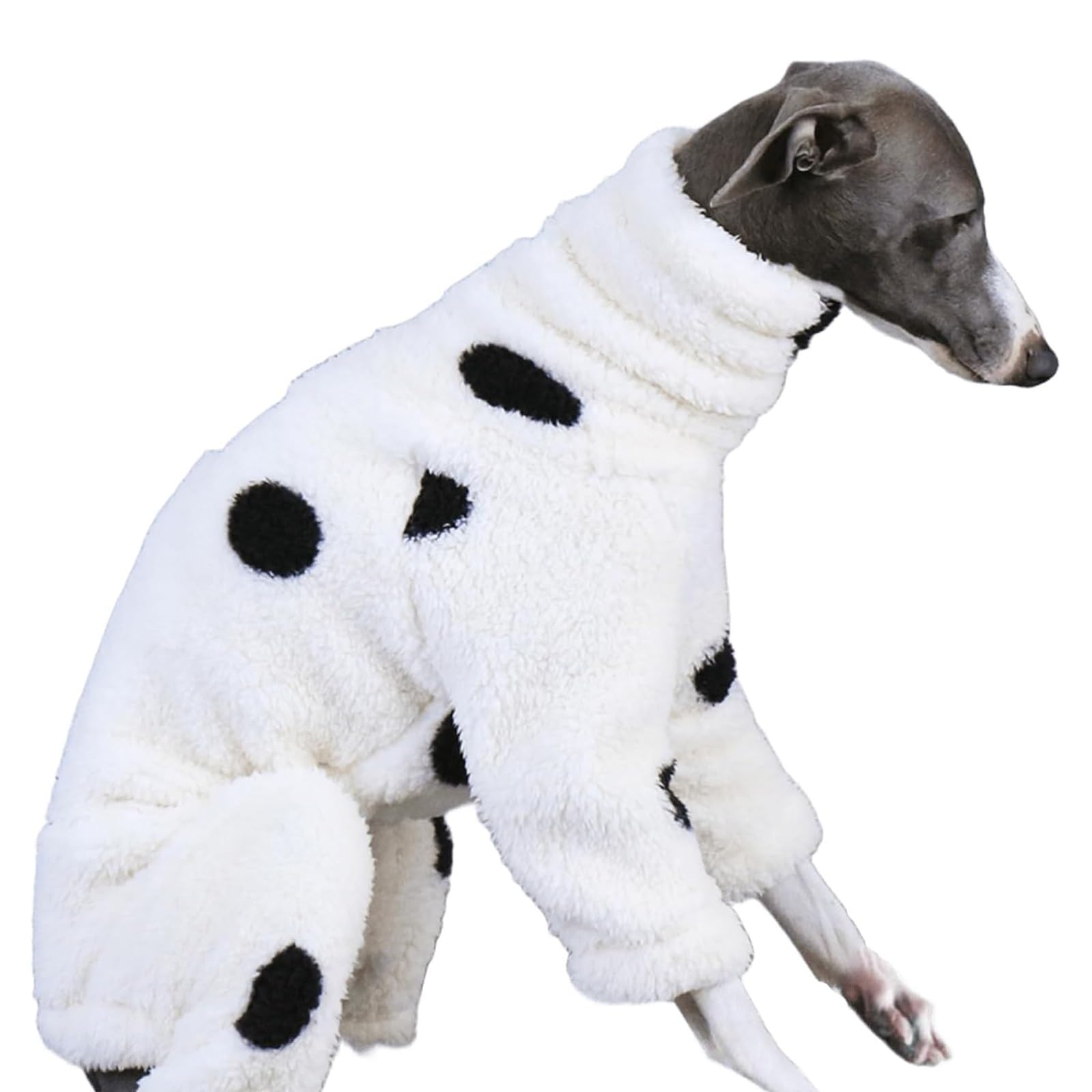 Soft Fleece Greyhound Onesie Clothes Turtleneck Dog Winter Coat Full Body Warm Whippet Pajamas Pjs Pet Cold Weather Outfits for Small Medium Dogs(White,M)