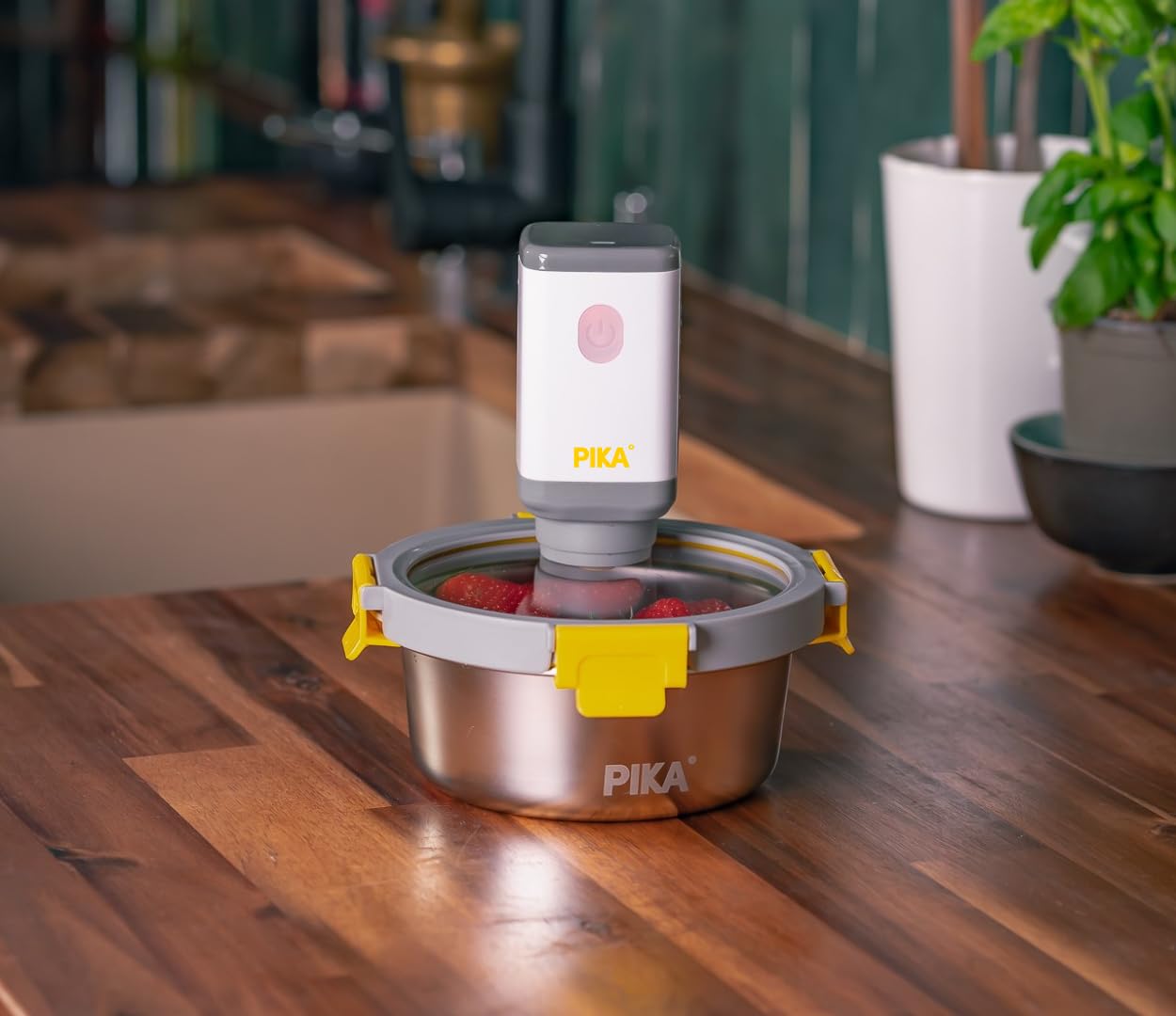 PIKA - Pompe sous vide électrique + 5 valves pour boites alimentaires Pika | Appareil de mise sous vide alimentaire : conservation 3 à 5 fois plus longue
