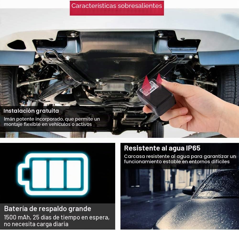 Winnes Localizador GPS para Coche Mini GPS Tracker rastreador gps Seguimiento en tiempo real magnética IP65 Impermeable Cartera Niños Mayores para Android iOS Gratis de por vidaTK913