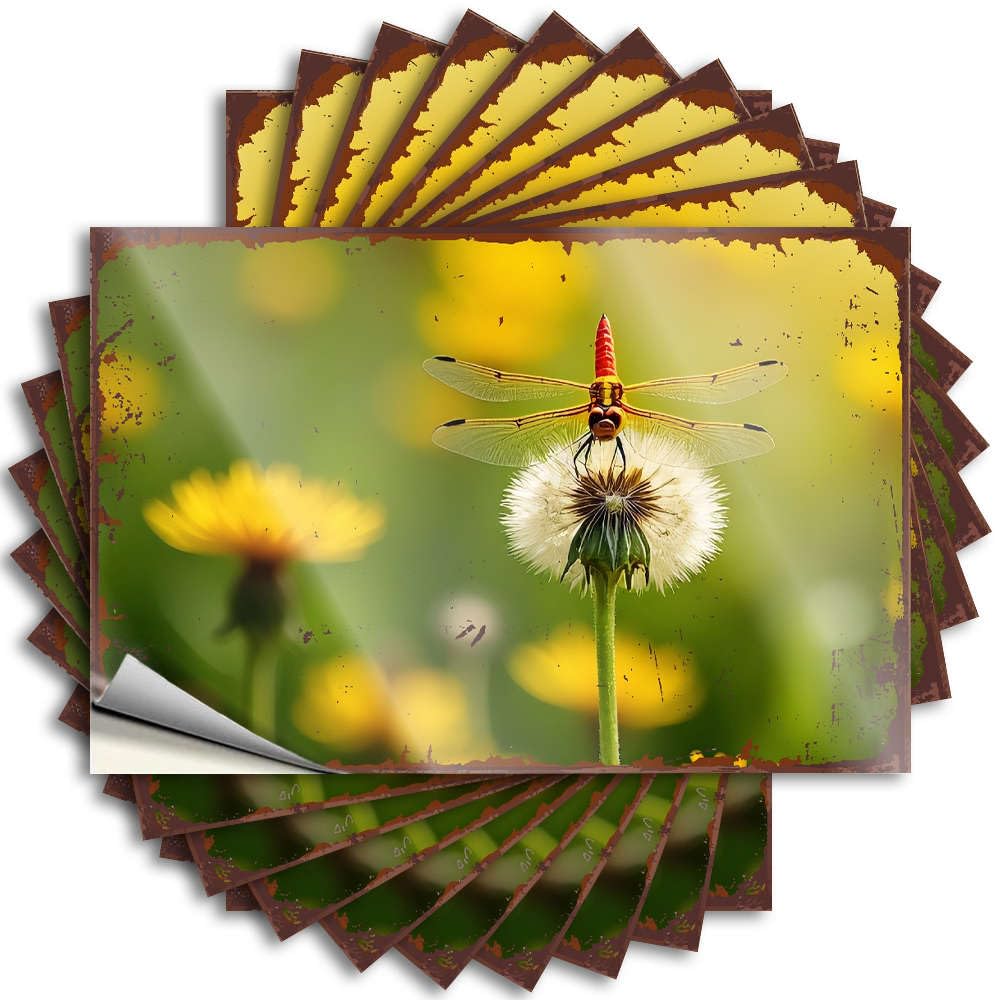 Sticker Decore for Room Vinyl Sticker | Dragonfly On A Dandelion Flower. Encouraging for Motorcross Use(12X18CM)