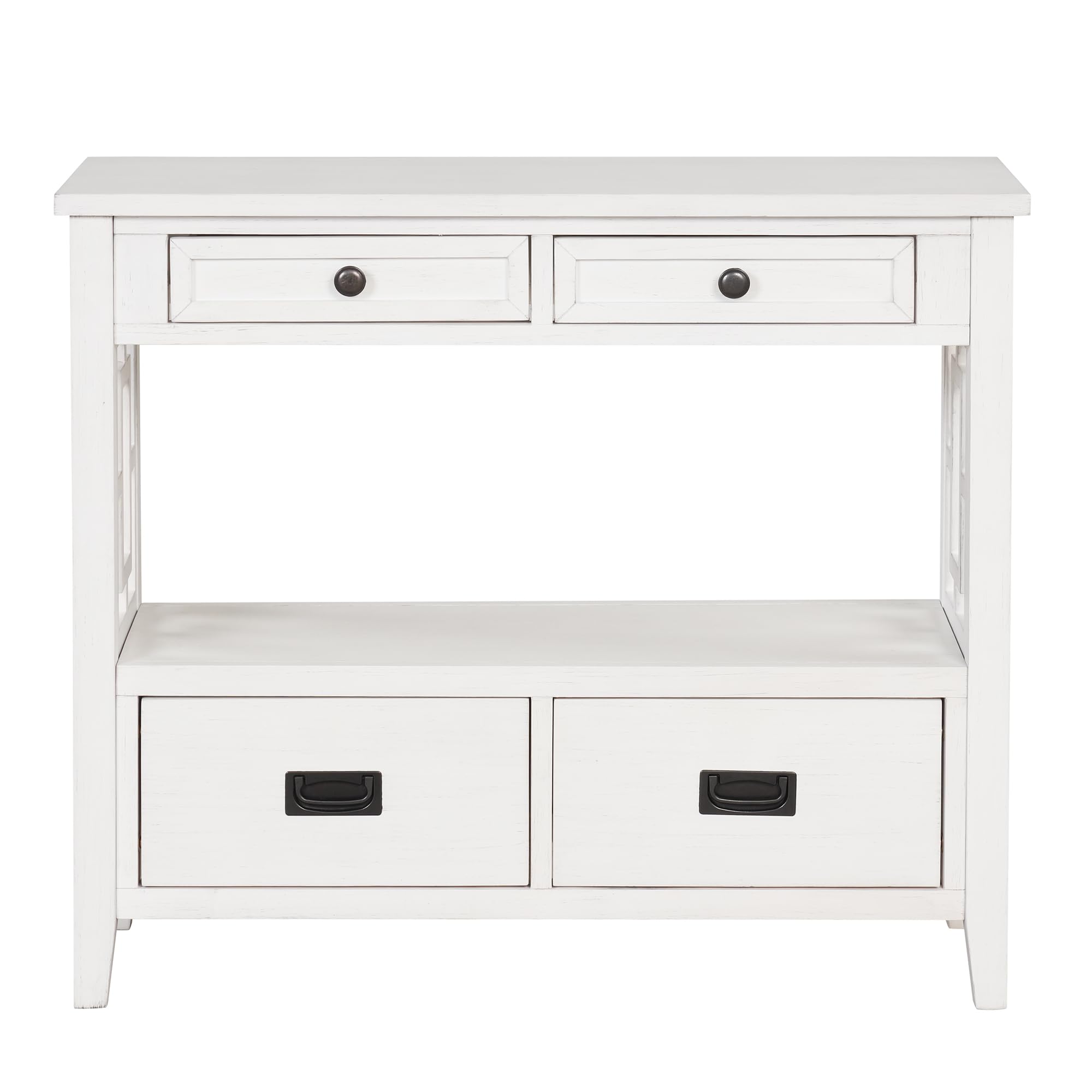 Pine Wood Console Table - Entry Table with Four Drawers and Storage Shelf for Entryway Living Room Bedroom Hallway Kitchen, White