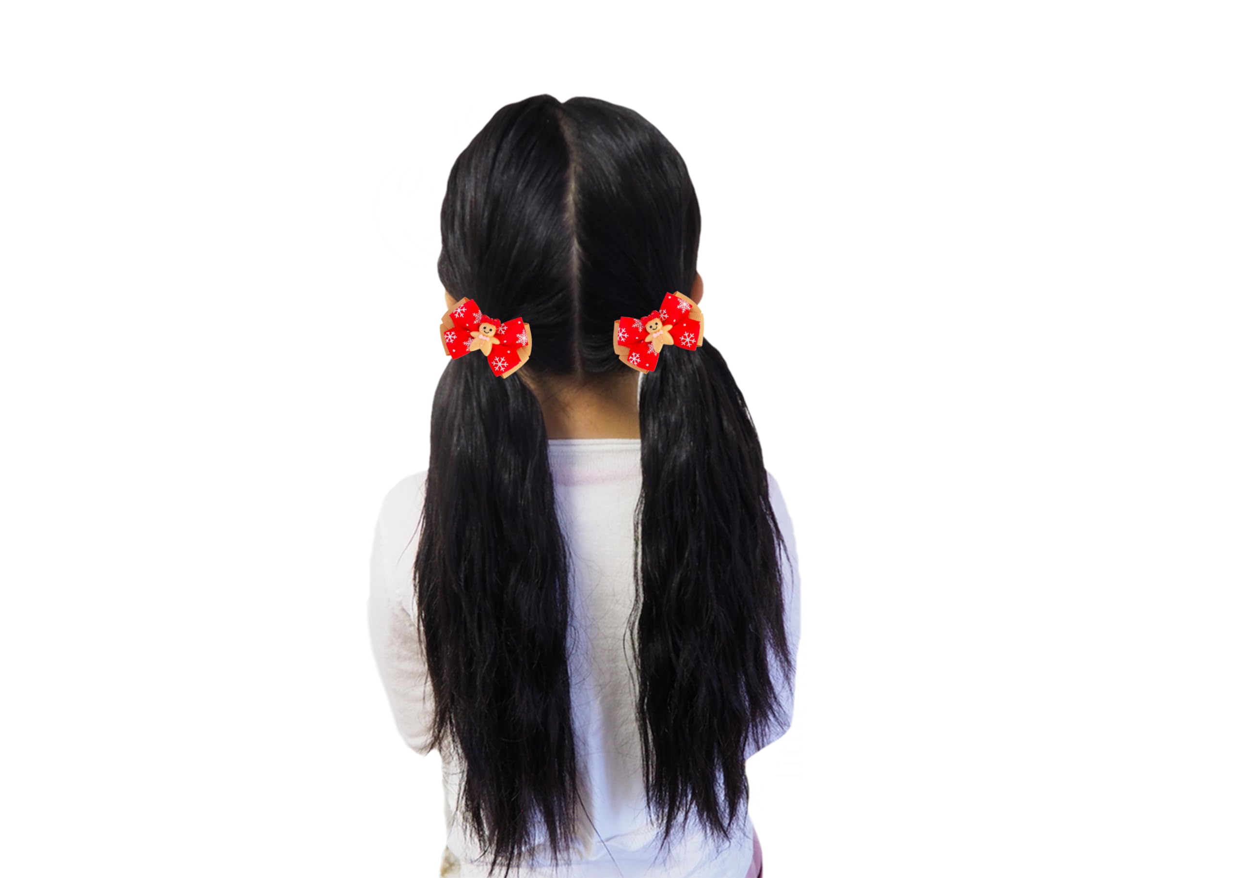 MeiMei Christmas Gingerbread Girl Hair Bow with Elastic Bobble, Handmade Girls Hair Tie, Grosgrain Ribbon Hair Accessories - Image 2