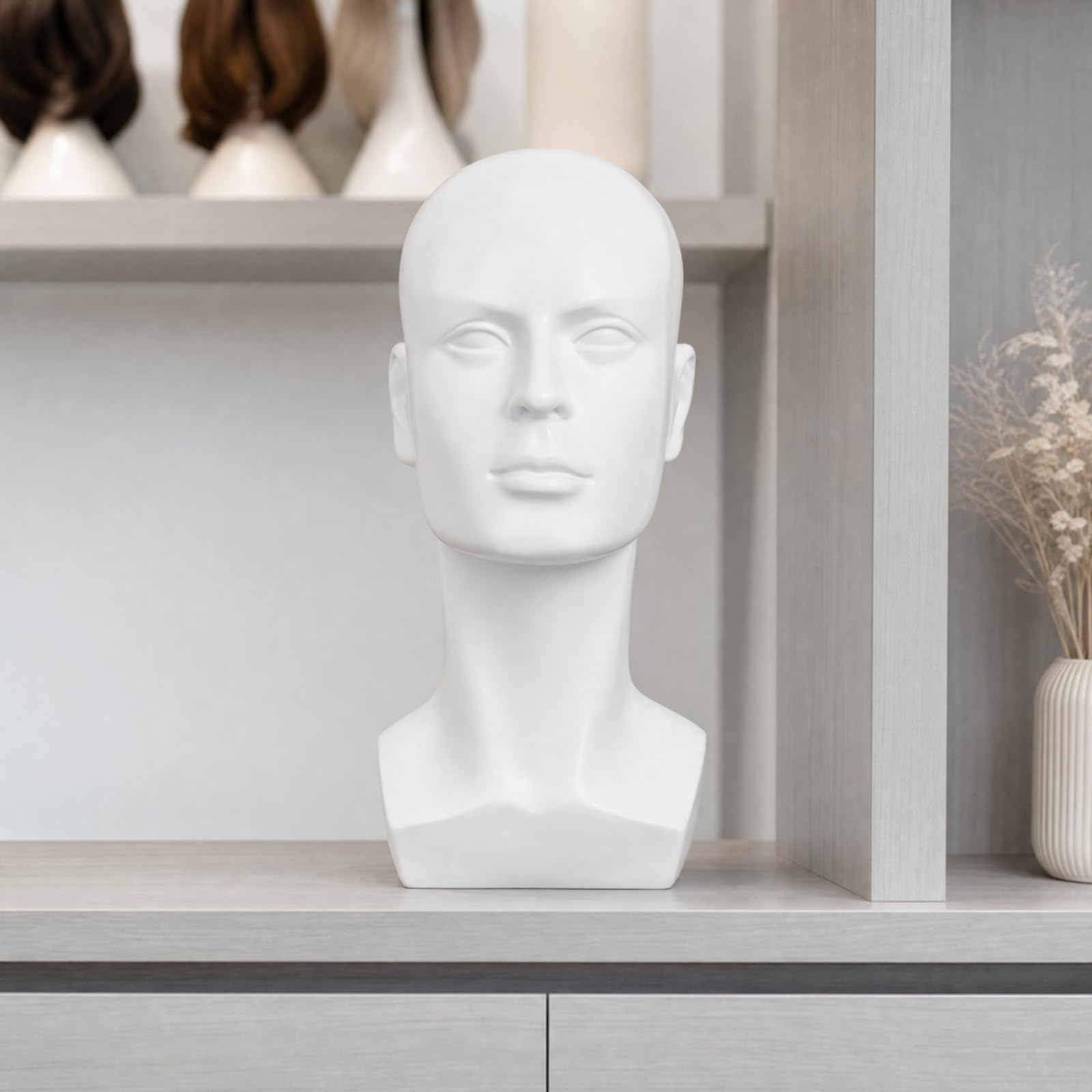 Testa di Manichino Maschile in PVC Neutro Testa Manichino Maschile Calva Realistico Busto Espositivo con Base Piatta per Costumi
